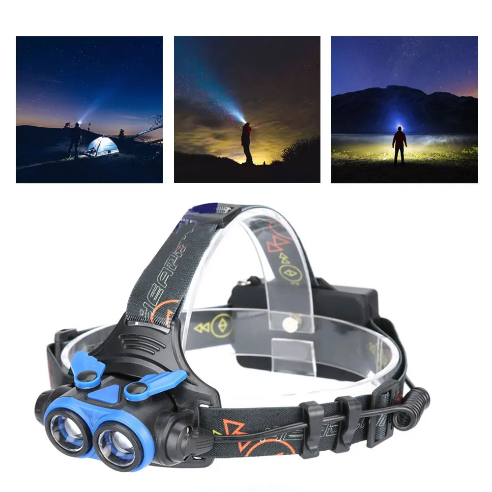 

Head Torch LED Rechargeable Headlight Waterproof Headlamp with USB Cable Battery Long-range Flashlight for Outdoor Camping Blue