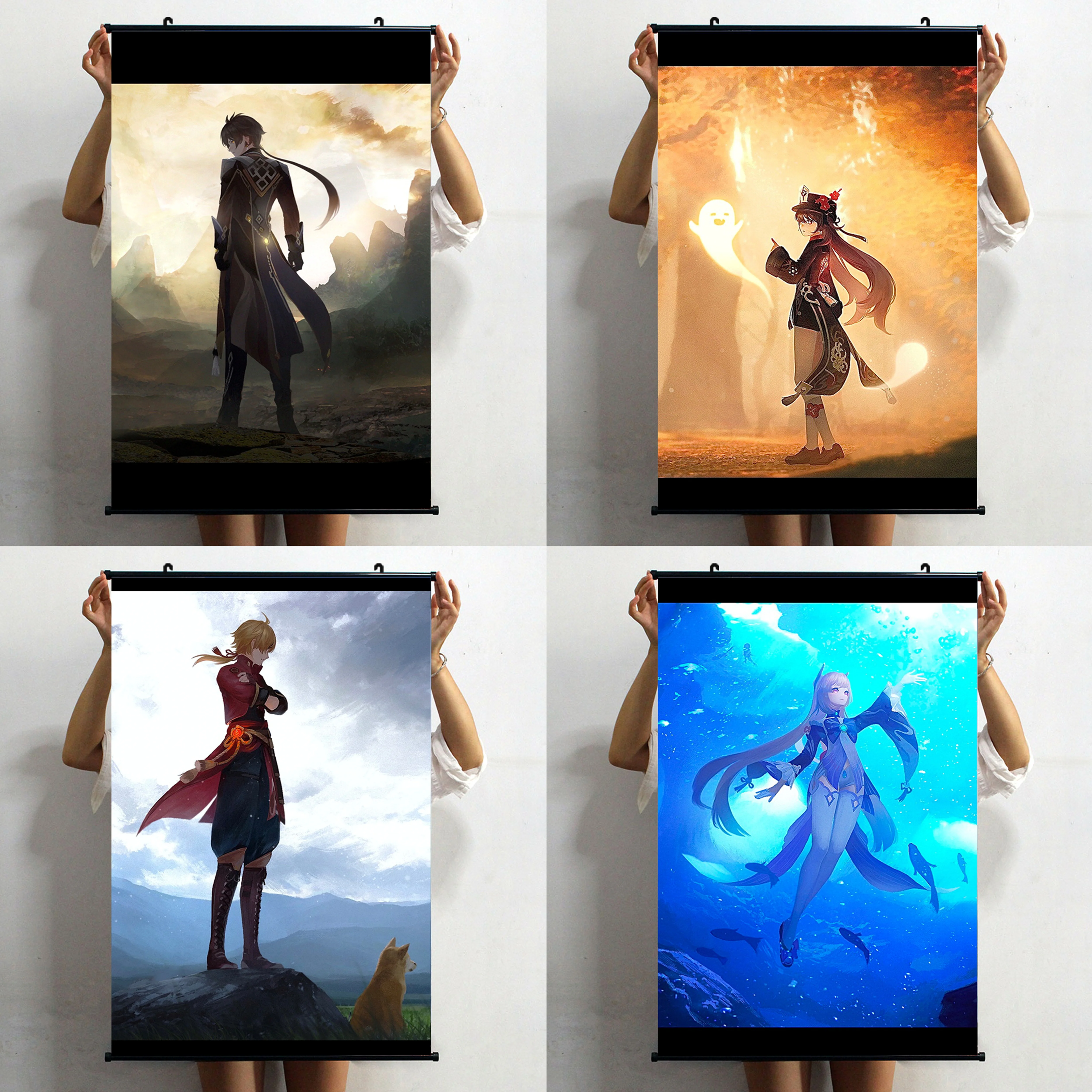 

Аниме игра Genshin Impact Raiden Shogun Beel Zhongli Eula Kaeya Hu Tao постер настенный свиток домашний декор HD Живопись Коллекция искусство