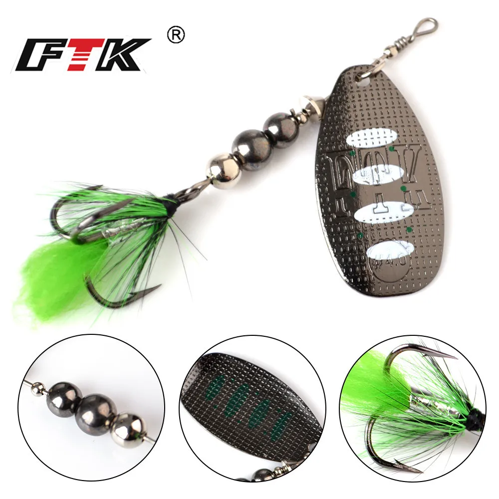 FTK Metal Fishing Lure Spinner Bait 8g 13g 19g Spoon Lures Bass Hard Baits With Feather Treble Hooks Wobblers Pike Tackle