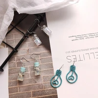 korean fashion unique handmade blue abstract love light bulb transparent glass pendant retro ladies earrings party jewelry