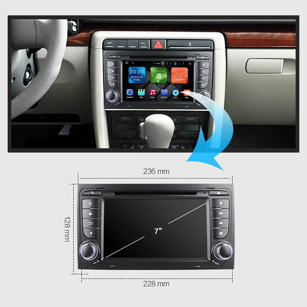 Eunavi автомобильный DVD мультимедийный плеер Android 9 gps авто радио 2 Din 7 дюймов для AUDI A4