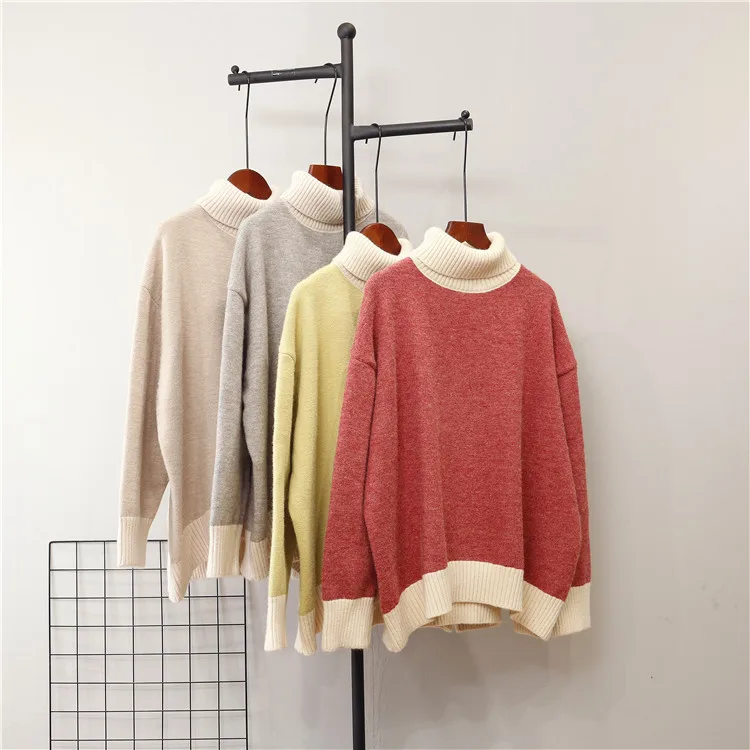 Женский трикотажный свитер-водолазка теплый свитер-пуловер с нашивкой на осень и