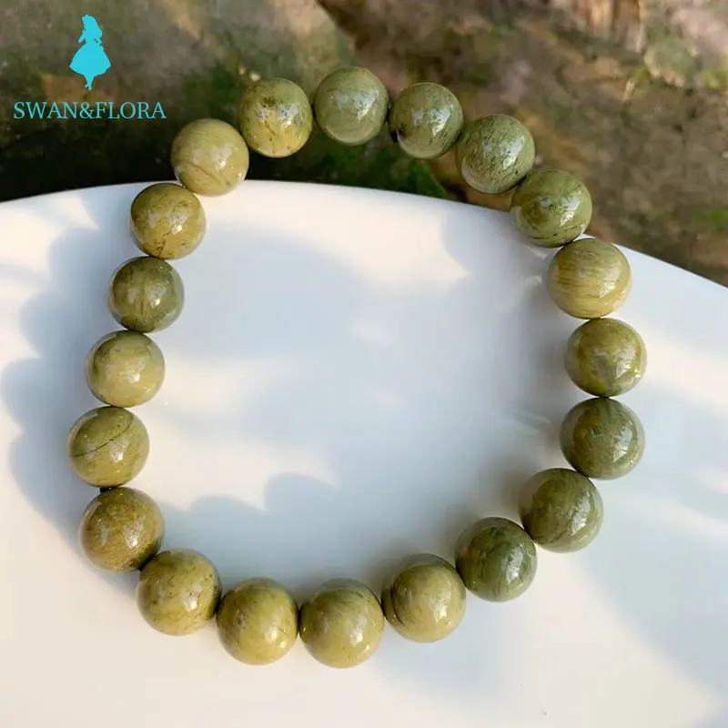 

9-10MM Matcha green Natural alashan agate Bracelet Stretch Crystal Gift Woman Round Beads AAAAA Beads Genuine Stone