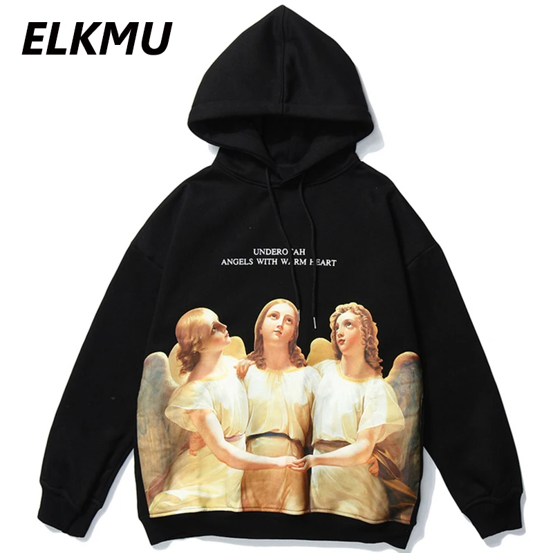 Толстовка ELKMU с принтом трех ангелов свитшот Мужская Флисовая в стиле Харадзюку