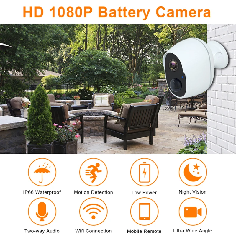 

Outdoor Security Camera 1080p Cloud Storage Wifi 2.4G IP Cam Weatherproof Infrared Night Vision Motion Detection Home Cameras