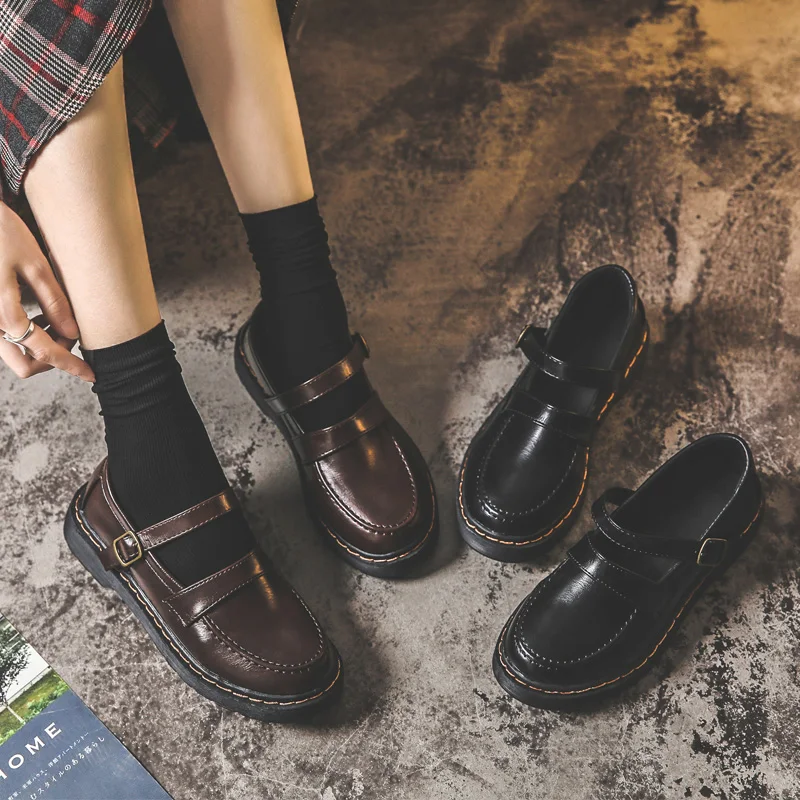 

2020 summer small leather shoes female jk uniform shoes one word buckle soft sister Japanese retro Mary Jane shoes