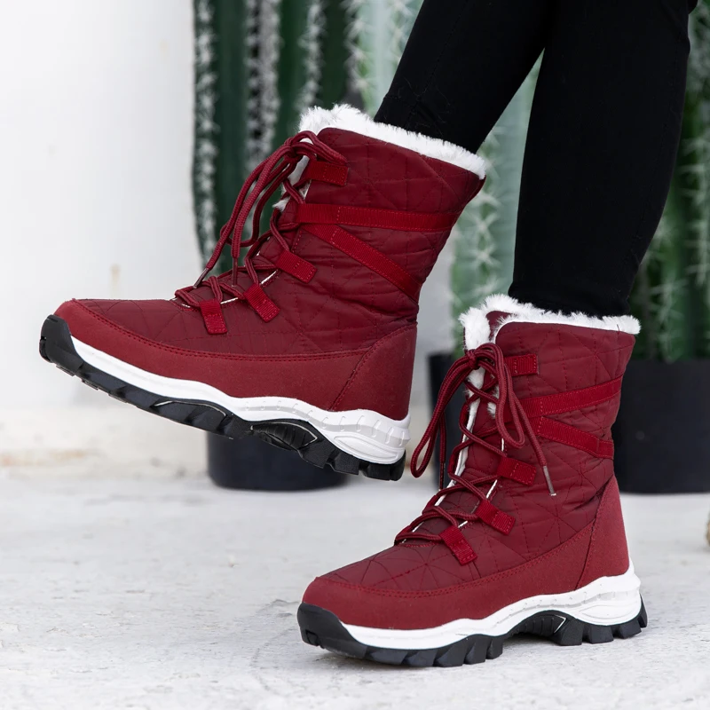 

Snow boots Women's new 2021 fleece padded padded large cotton shoes non-slip comfort lace-up mid-leg boots hiking boots