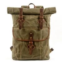 luxury vintage canvas school backpacks for men laptop daypacks waterproof oil wax canvas leather travel rucksacks large student