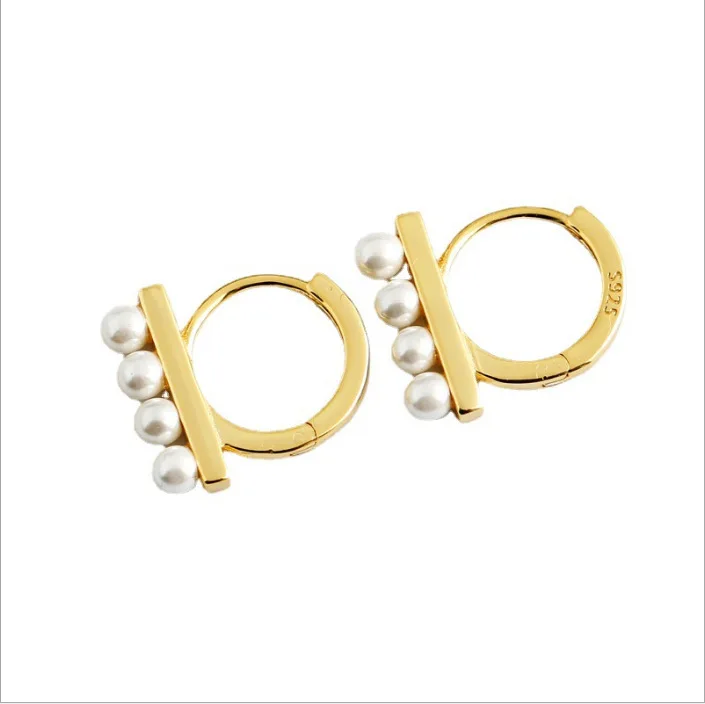 

RLX203 New Japanese and Korean personality simple shell beads a row of pearl earrings golden circle-shaped ear buckle fashion