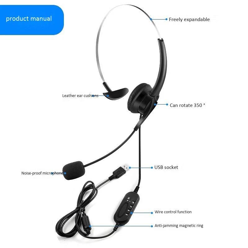 Телефонная гарнитура операторский центр звонков USB проводные наушники с мини для