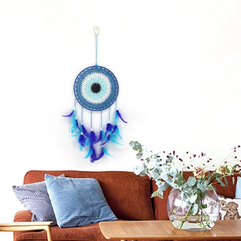 

Handmade Blue Feather Dream Catcher Decorative Hanging Ornaments Wall Window Bedroom Living Room Decor