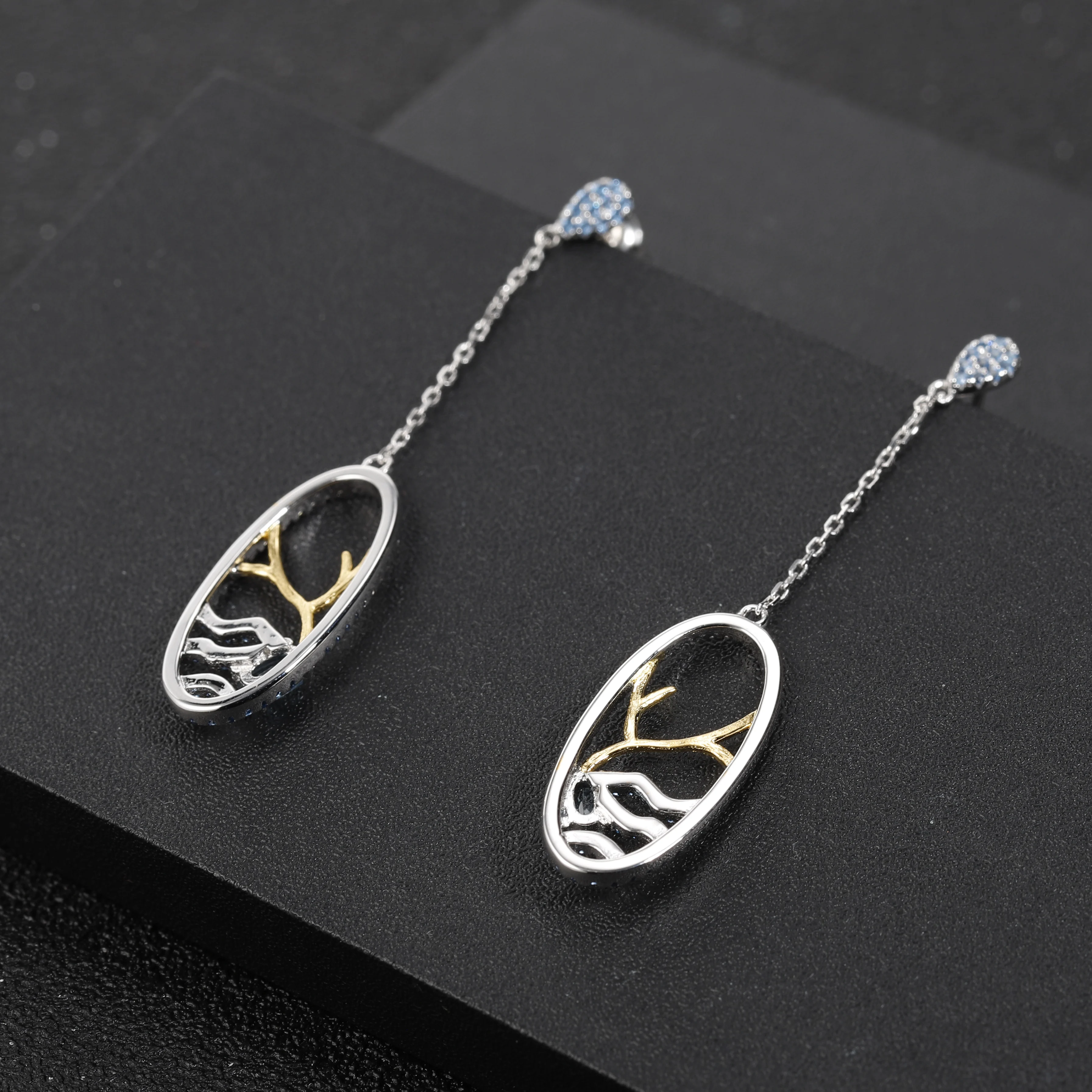 Серьги подвески женские из серебра 925 пробы с овальным
