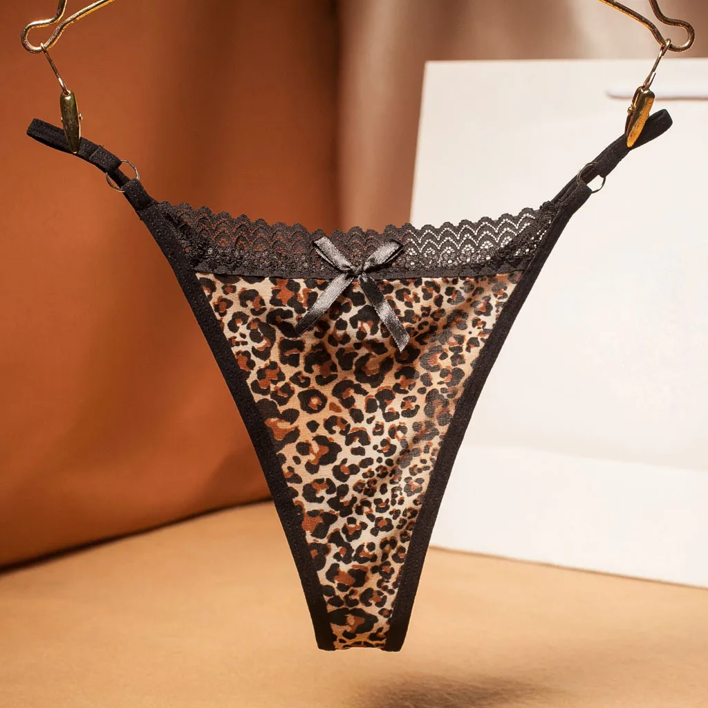 

Women Leopard Lace Thongs Mesh Sheer Underwear Lingerie Panties Sexy Briefs Female T-back Seamless Underpants G-String Intimates