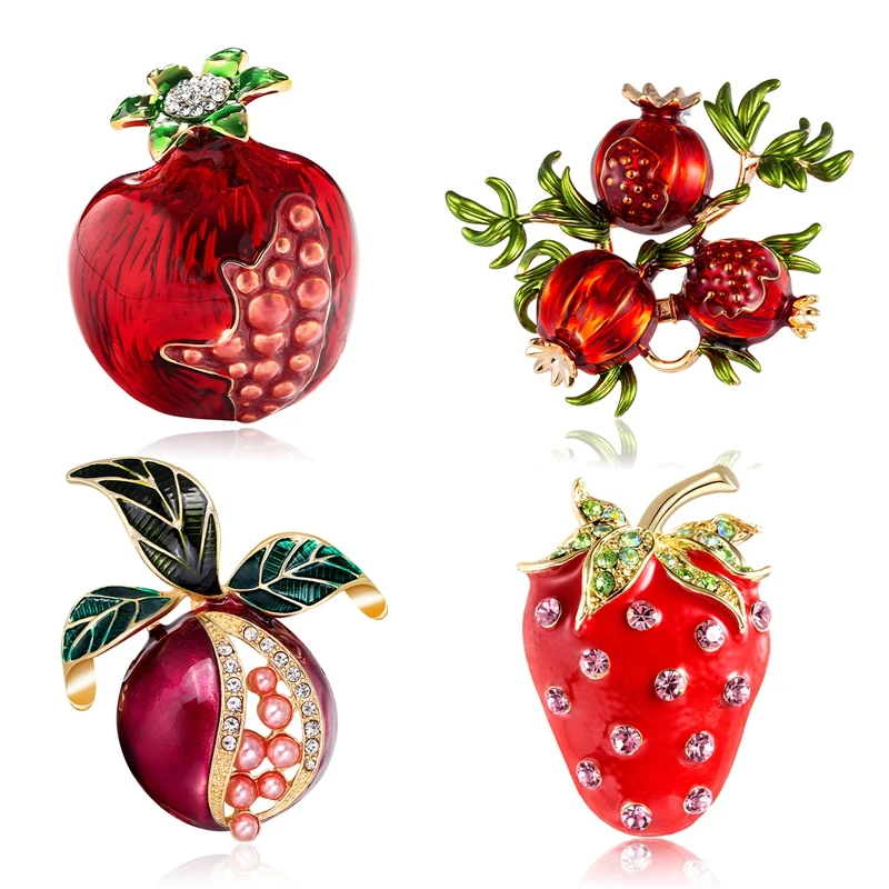 

Trendy Enamel Fruit Shape Red Pomegranate Brooch for Women Green Leaf Cherry Brooches Suit Lapel Pin Clothing Scarf Badges