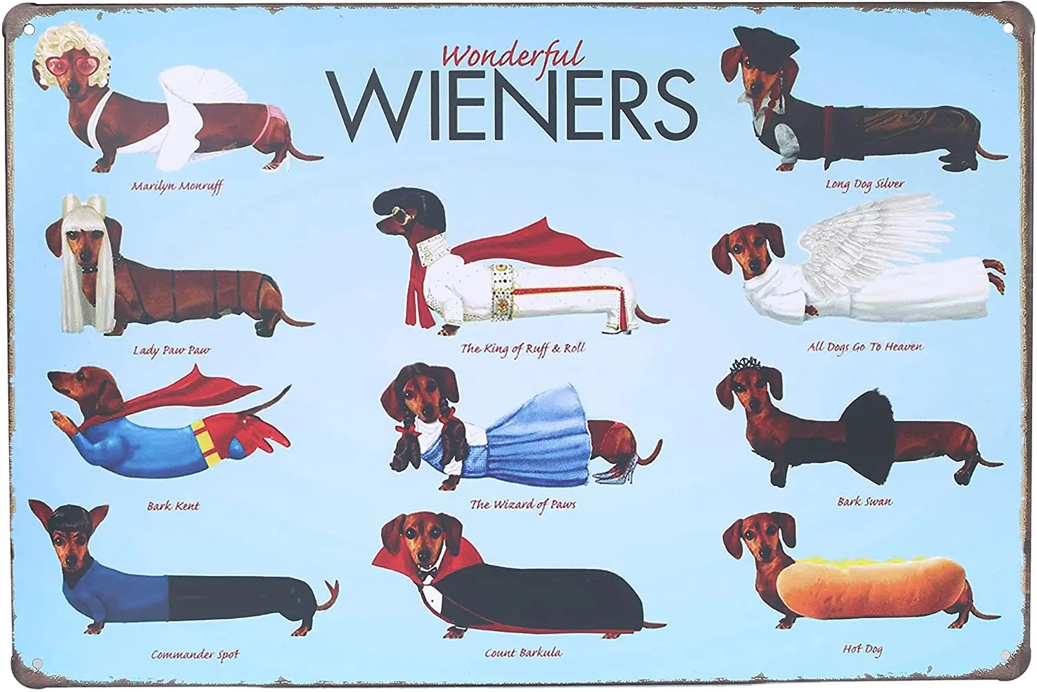 

Wonderful Wieners Dachshund Dog Antique Metal Tin Sign Home Retro Plaque Wall Decor Art Fun Poster