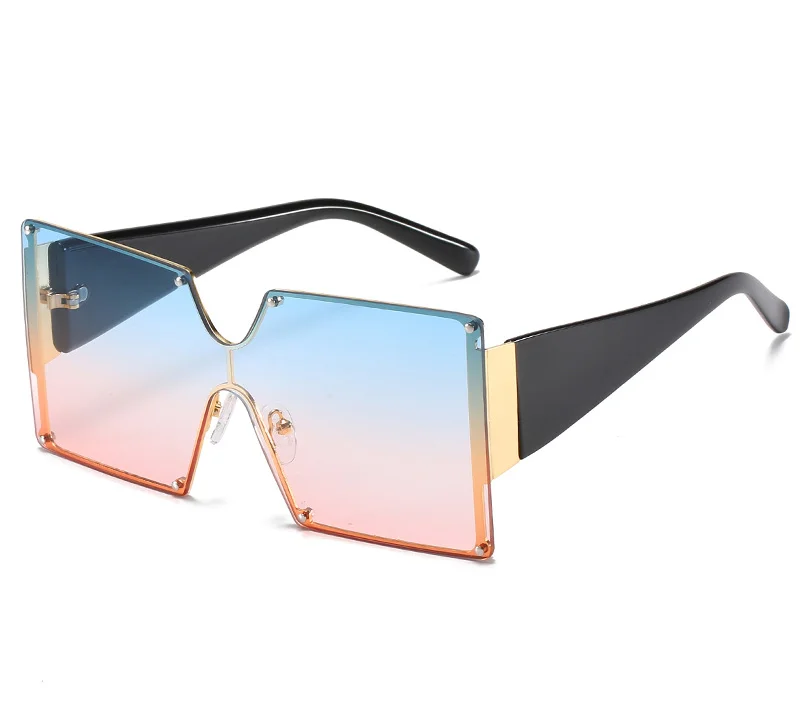 

New Oversized Square Gradient Sunglasses Women Men Big Frame Rectangle Metal Sun Glasses Fashion One Piece Shades Brand Design