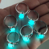 silver color glow in the dark finger rings luminous stone ring women men fluorescent glowing jewelry