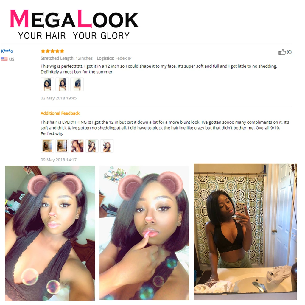 Megalook Ким К парик закрытие парик прямой 2by6 короткие человеческие волосы парик Боб кружевные парики бразильские волосы парики Короткие натуральный цвет Remy