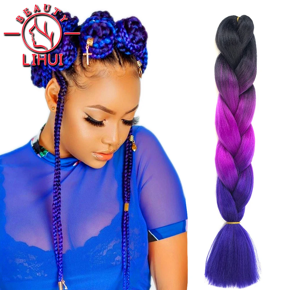 

LIHUI 5packs 10packs 24"100g Wholesale Synthetic Braiding Hair Ombre Jumbo Braid Jumbo Hair Extension For Women Two-color Color