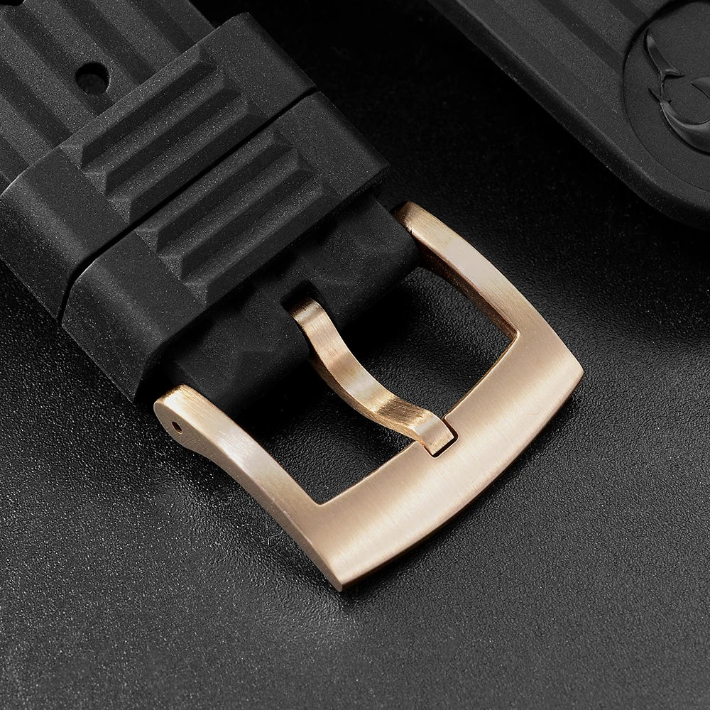 San Martin Watch Parts Waterproof Fluorine Rubber Strap Stainless Steel/Bronze Buckle No Insert 20mm For 62MAS 007 Watch