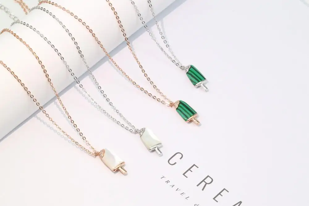 Цепочка из стерлингового серебра 925 пробы ожерелье с подвеской в виде мороженого