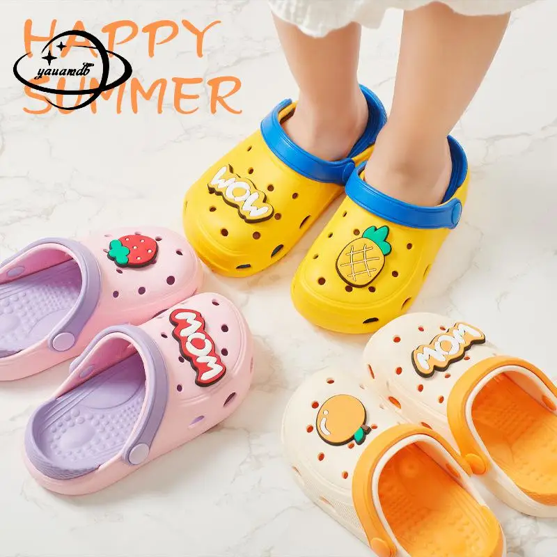 2-7y Kids Mules Clogs Summer Baby Boy Girl Sandals Flat Strawberry Fruit Toddler Comfortable Slippers Children Garden Shoes H15
