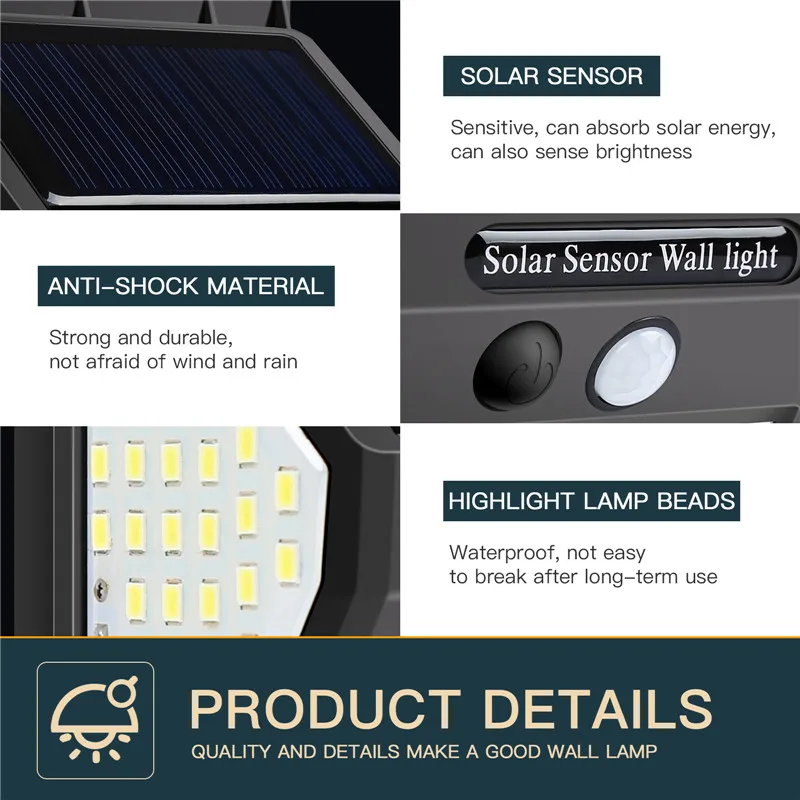 

Solar Led Light Outdoor Solar Lamp Powered Garden Solar Lights Waterproof PIR Motion Sensor for Garden Decoration Street Lamp