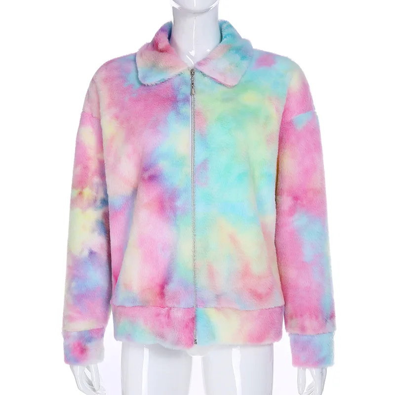 Женская куртка из искусственного кроличьего меха разноцветная утепленная