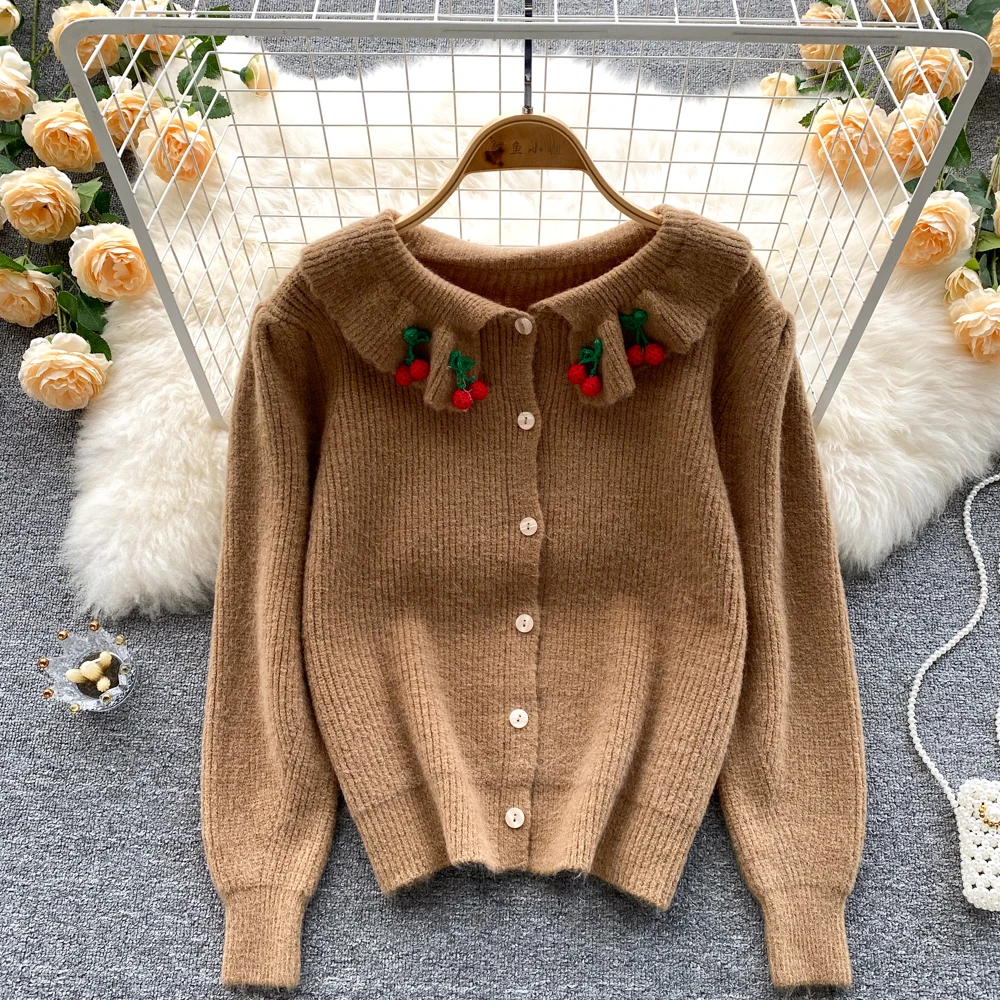 

C277 Women's Autumn and Winter 2021 New Fashion Loose Lazy Sweater Tops Long Sleeve Single Breasted Solid Color Knir Cardigans