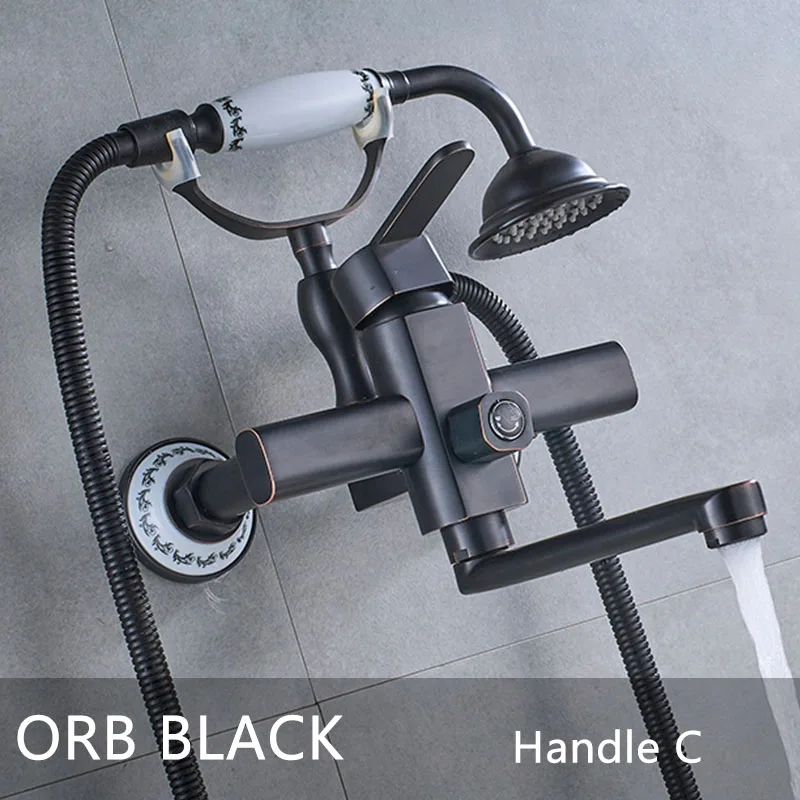 orb black C Матовый никель/ORB черная ванна кран латунь настенный вращающийся кран для ванны смесители для ванной и душа кран холодной горячей смеситель - Цвет: orb black C