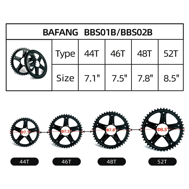 Колесная цепь Bafang BBS01B BBS02B со средним мотором колесная 44T 46T 48T 52T преобразование