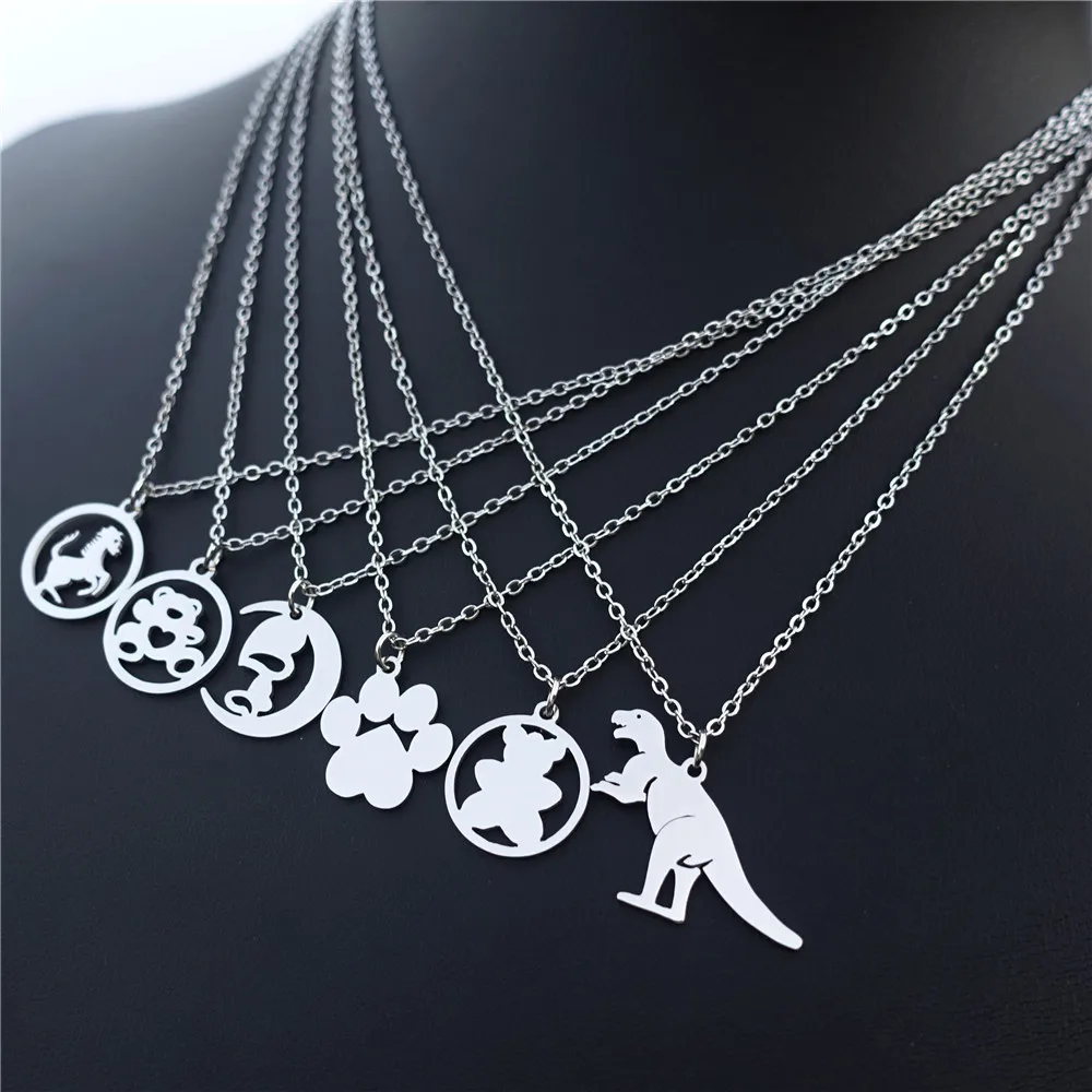 Ожерелье из нержавеющей стали с подвеской в виде динозавра медведя слепка