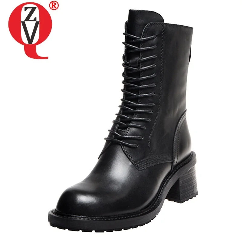 

ZVQ зимняя Новинка, обувь в сдержанном стиле; Повседневные ботильоны снаружи ботинки на среднем каблуке Круглый носок Мужская обувь ручной р...