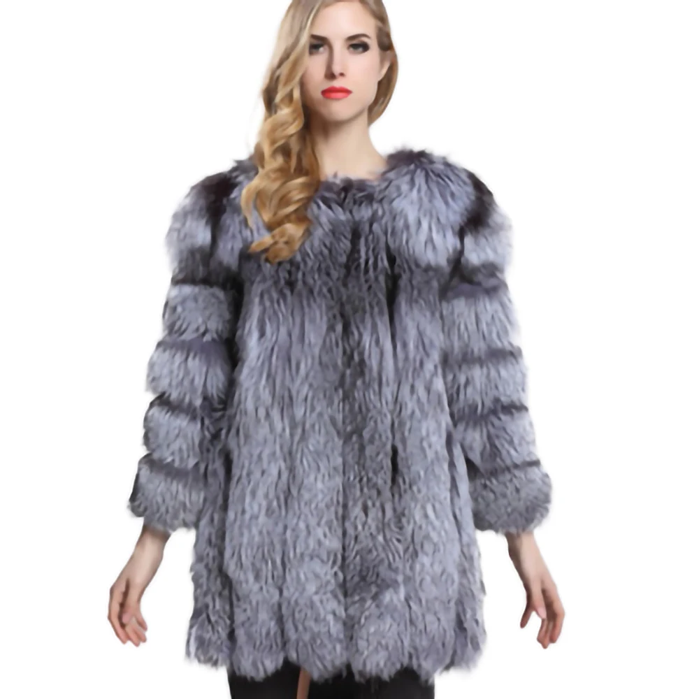 Женская куртка с натуральным мехом лисы зимняя теплая круглым воротником BF-C0059 |