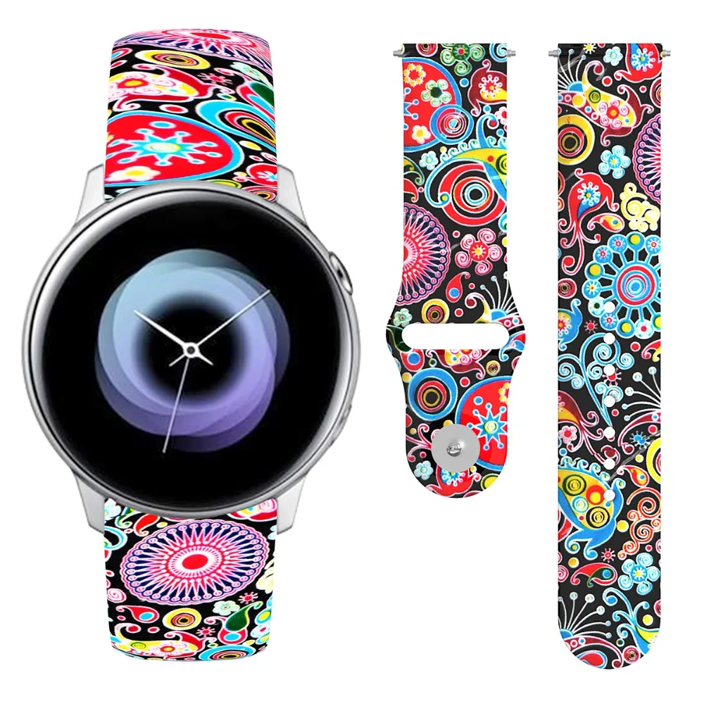 20 мм спортивный браслет с принтом для samsung Galaxy Watch Active 2 Силиконовый ремешок для Galaxy Watch 42 мм спортивный ремешок