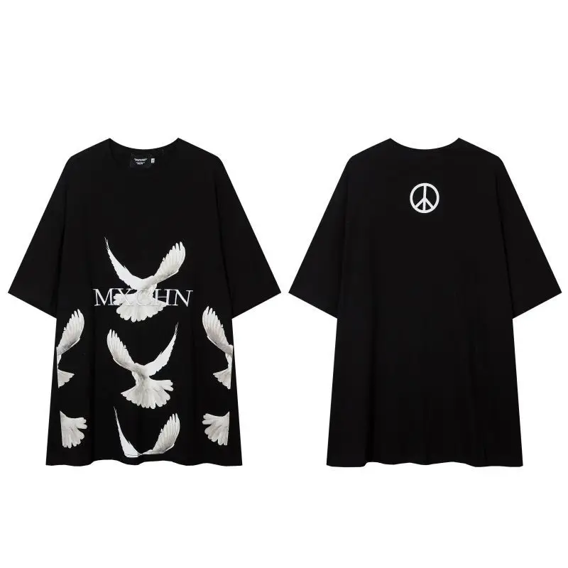 

UNCLEDONJM white crane print t shirt high street graphic tees Fashion harajuku shirt summer Tops Tees men tshirt CH40