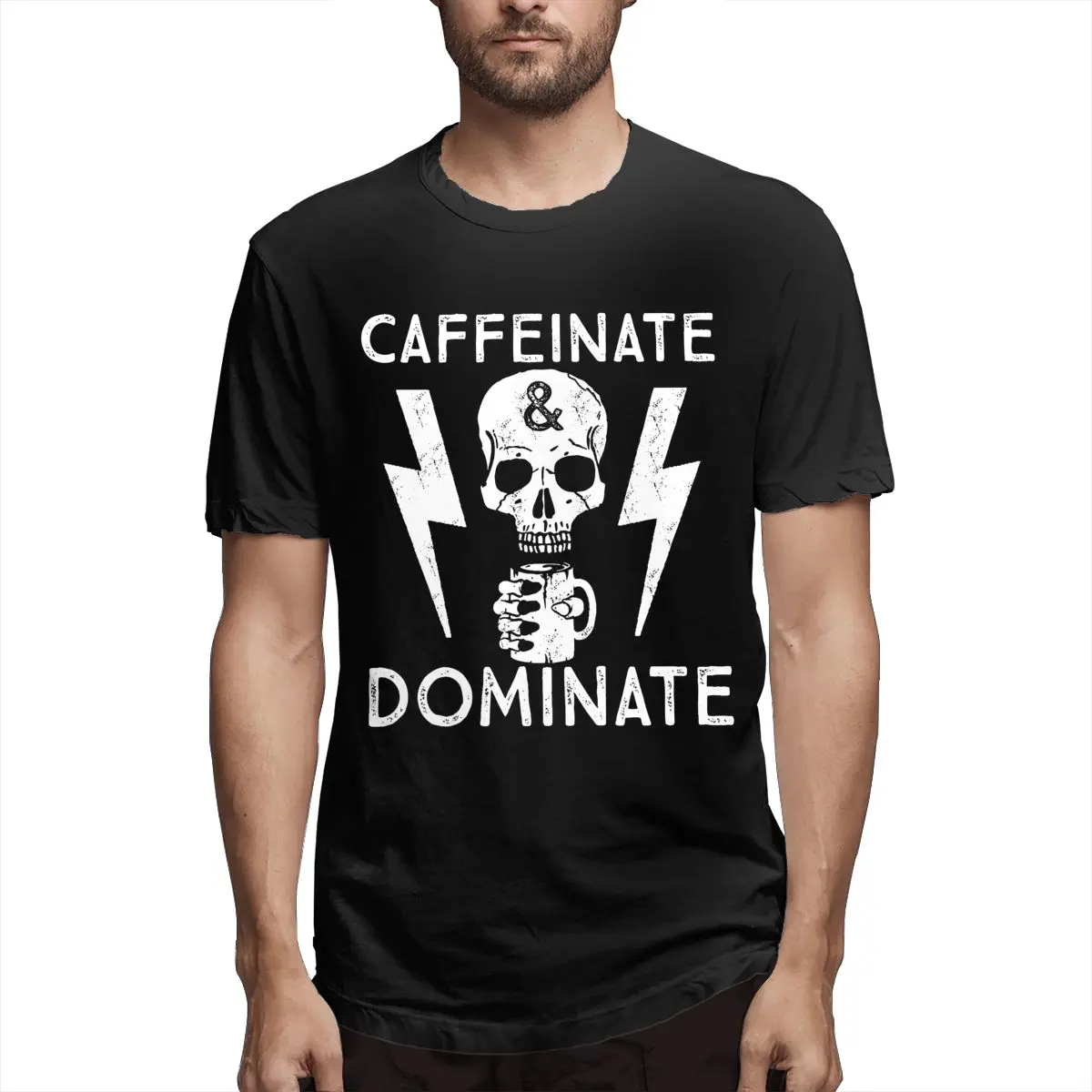 

Caffeinate And Dominate Coffee Lover Gift Funny Crossfit Men Unique Short Sleeve Crew Neck Cotton Party T-Shirt