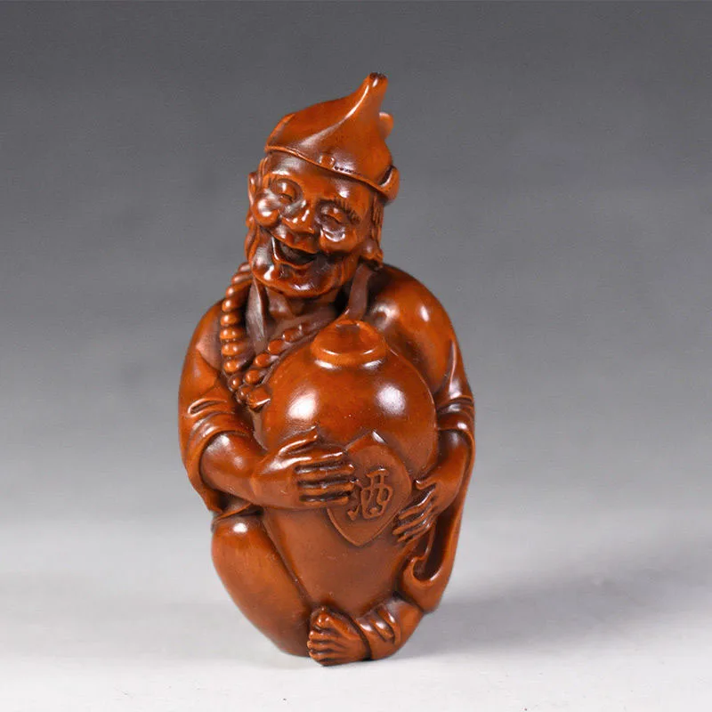 

XS420- 8CM Tall Ji Gong Buddha Boxwood Sculpture Feng Shui Wood Carving Statue Collection Ornaments