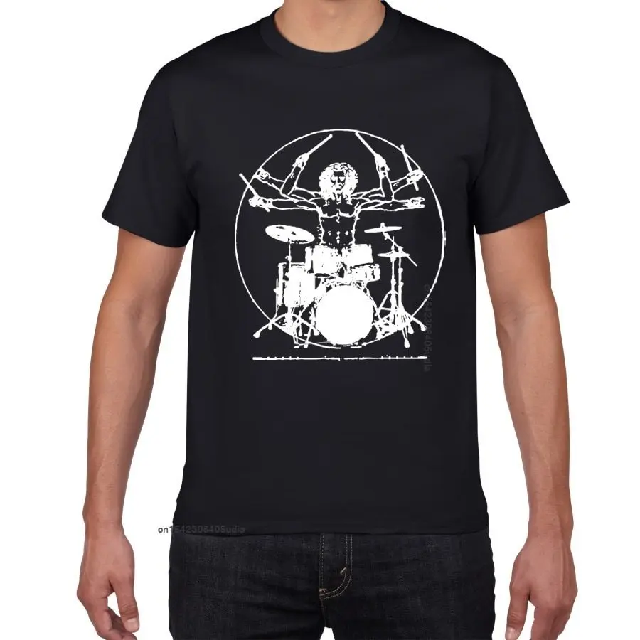 Drums Da Vinci Funny T Shirt Men Vitruvian Man Drummer Cotton Vintage Graphic Novelty Streetwear Men Tshirt Men Homme