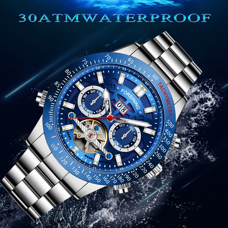 

Frosining Brand Men's Watch Luxury Mechanical Watch Double Tourbillon Steel Strap Fashion Automatic Watch Male Wristwatch