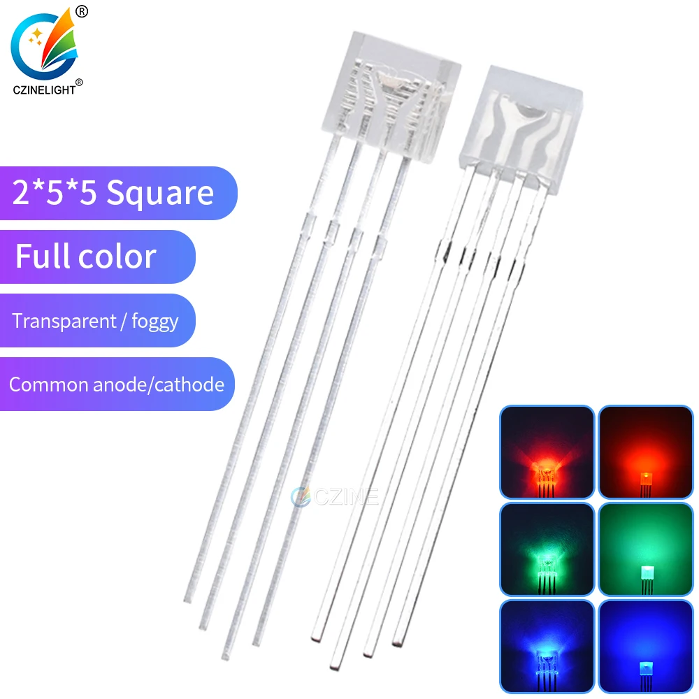 1000pcs/bag 255 Diffuse Square Multi Color Rgb Red Green Blue Water Clear Lens Dip Four Pin Light Emitting Led Diode