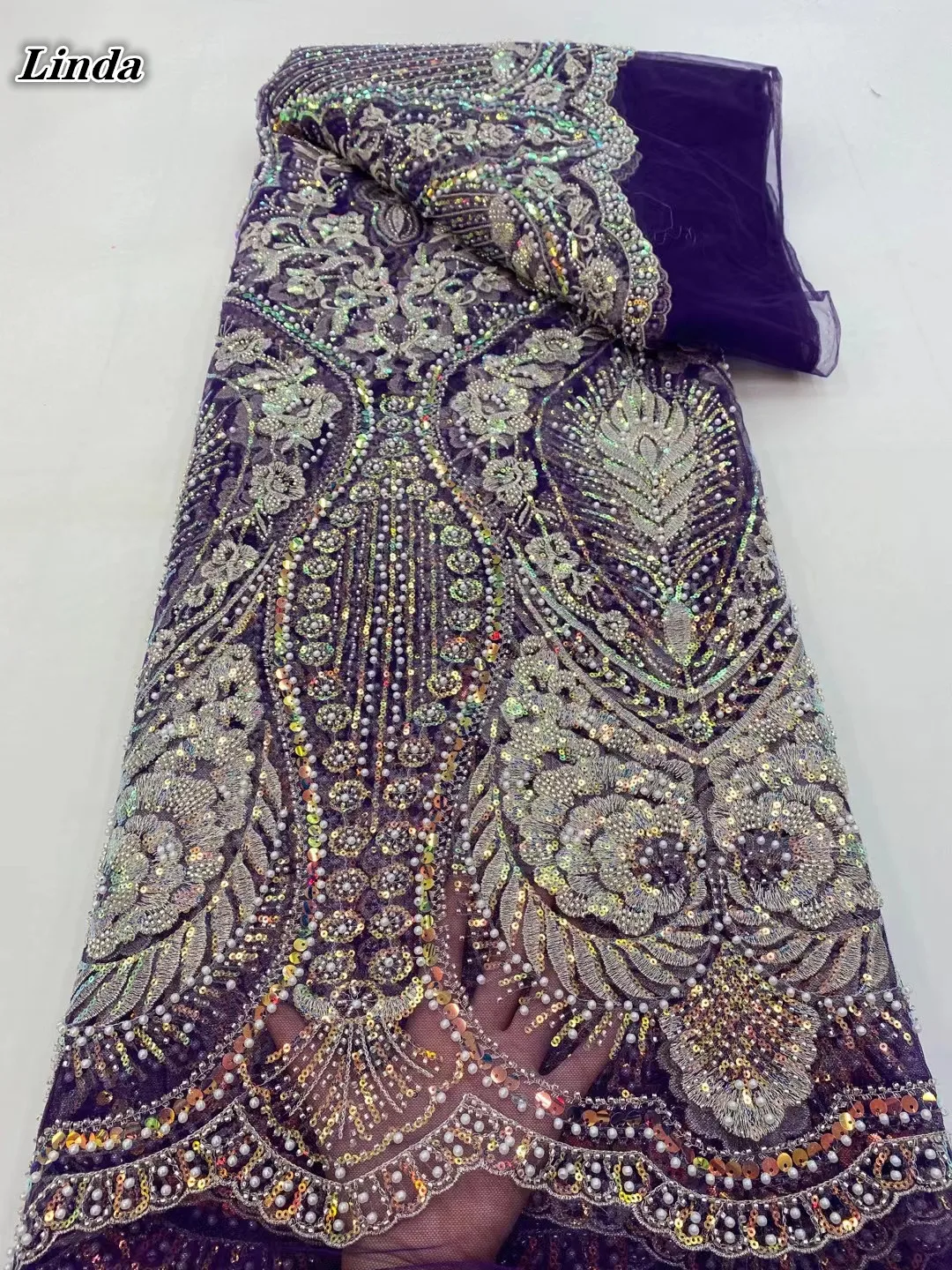 

Hot Sale Beaded Lace Fabrics African French Tulle Mesh Lace Fabric Luxury Heavy Handmade Beads Sequins Lace Nigerian Net Lace