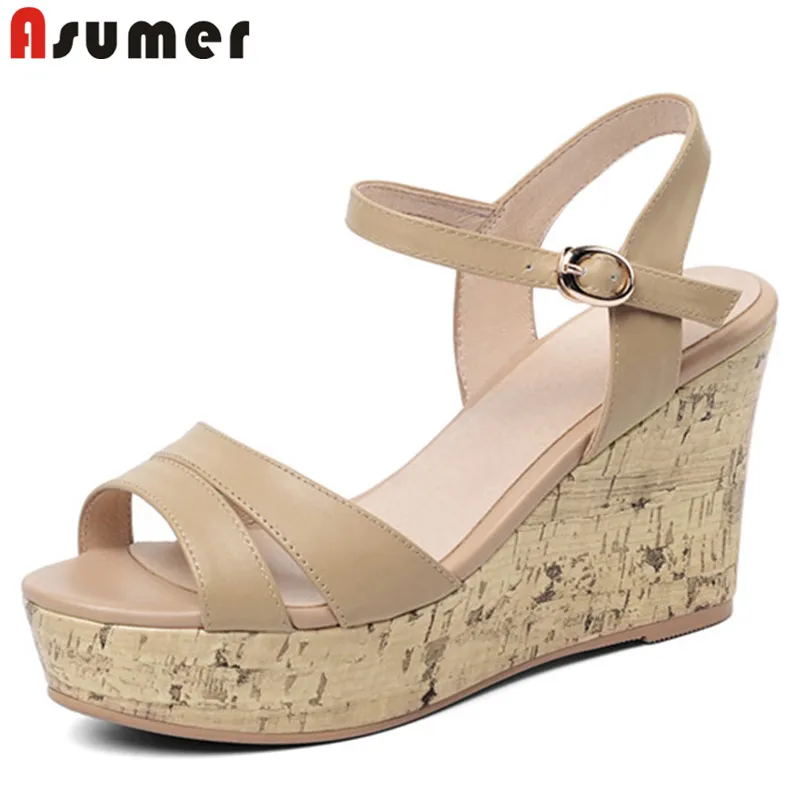 ASUMER/2020 Новое поступление Женские босоножки Летняя обувь из натуральной кожи с