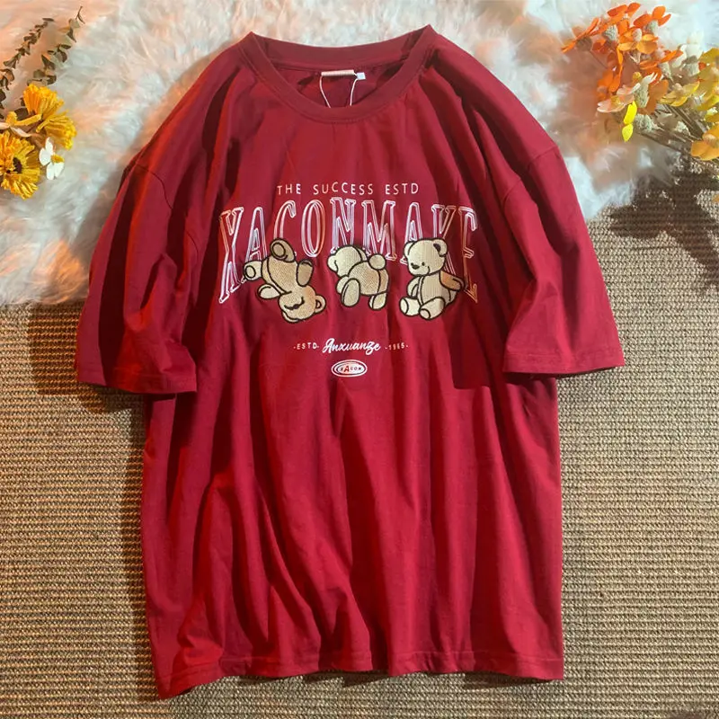 Футболка хлопковая в стиле Харадзюку брендовая Модная рубашка с вышивкой