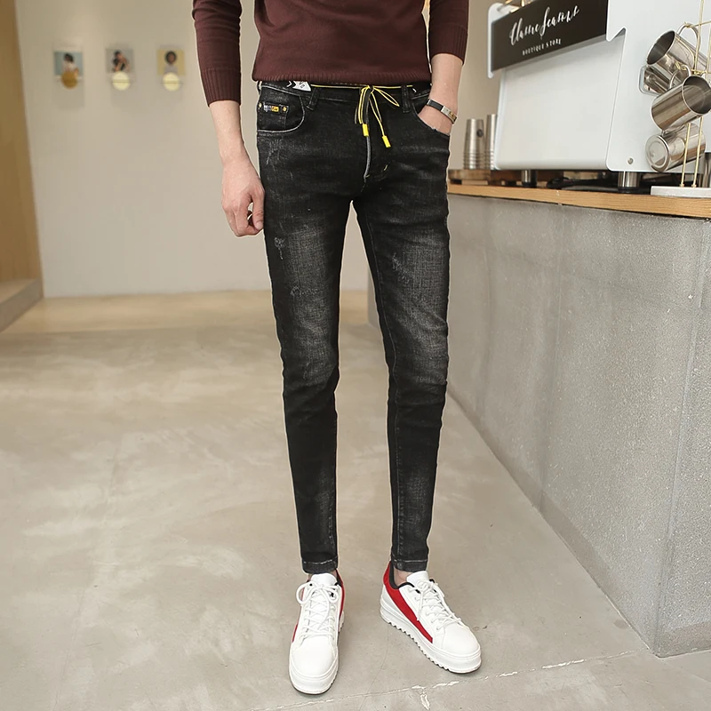 2019 новая одежда на осень и зиму в Корейском стиле Модные мужские узкие джинсовые