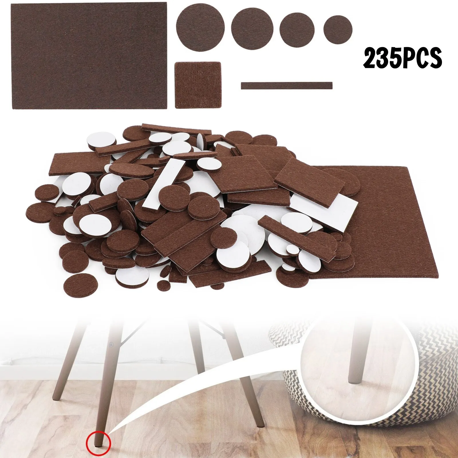 

Areyourshop 235 Piece Self-Stick Furniture Felt Pads for Hard Surfaces Brown