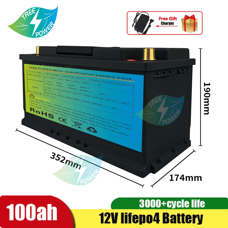 Литий-ионный Аккумулятор LiFePO4 12 В 100 Ач глубокого заряда для жилого автофургона