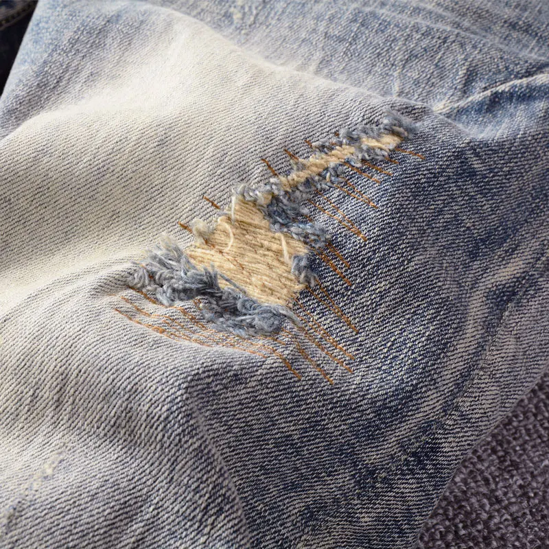 Italian Style Fashion Men Jeans High Quality Elastic Cotton Slim Fit Retro Washed Ripped Jeans Men Vintage Designer Denim Pants