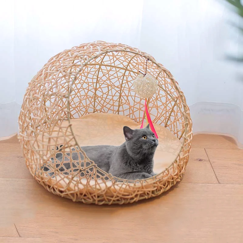 Домик для кошек, вязанный Домик из ротанга, кошечка для щенка, домик для котенка, полуоткрытый