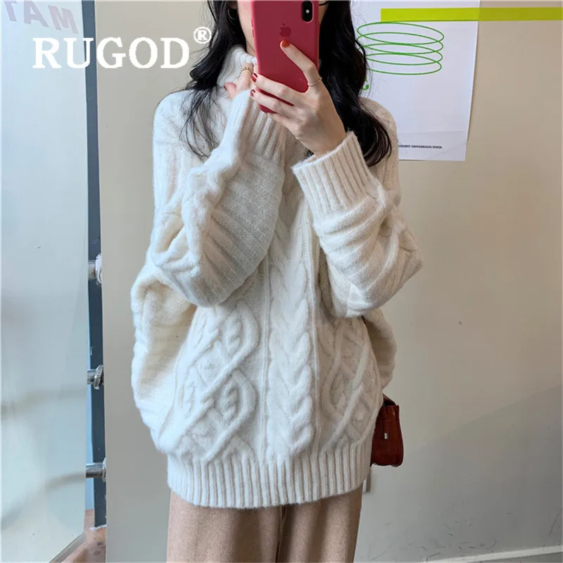 Женский свитер с высоким воротом RUGOD Зимний Свитер оверсайз в Корейском стиле